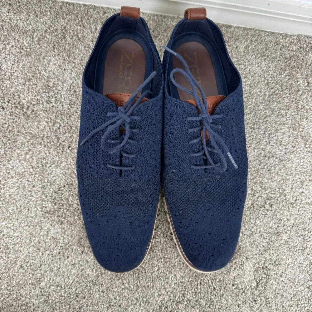 Cole Haan Zerogrand Stitchlite Wingtip Oxford Navy‎ Blue Mens 12 M Lace Comfort